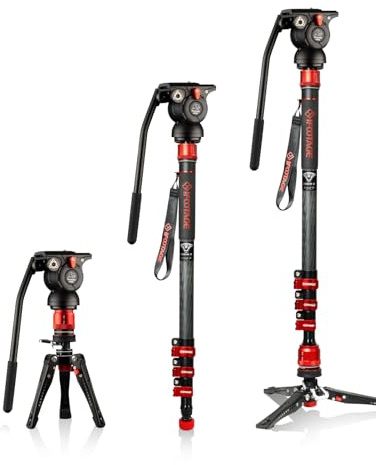 IFOOTAGE Cobra 3 C180F-P+K5S Carbon Fiber Camera Monopod 71 | Travel Monopod with Feet, 1/4 & 3/8 Quick Release Compatible with Sony Canon Nikon DSLR Camera, Payload 17.6lb