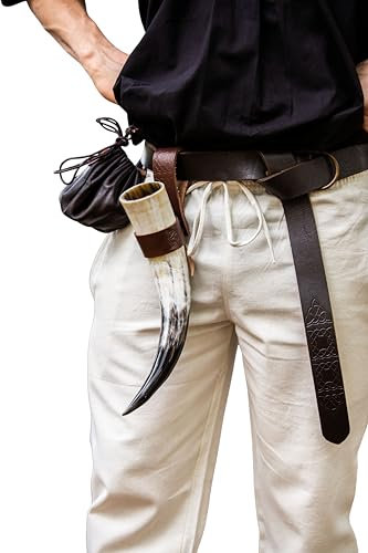 Leonardo Carbone® Unisex Wikinger Trinkhorn Odin - Mittelalter Kleidung Hörner Damen Herren, Wikinger Kostüm Accessoires, Trinkhörner, LARP, Hobbit Outfit, Cosplay, Karneval - 100% Horn 500 ml