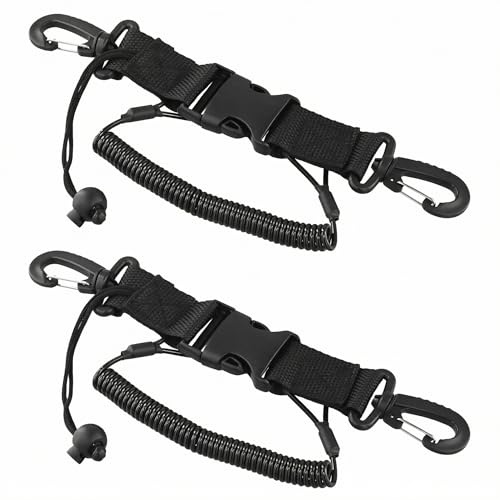 QWORK® 2 Stück 1.5m Spiralkabel für Tauchen Kamera, Schnellverschluss Federschnappclip 360° drehbar - Tauchen Zubehör für Unterwasserkameras