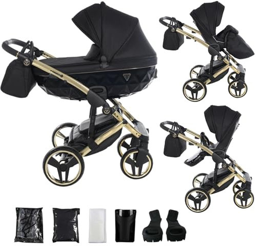 Junama Kinderwagen Diamond S 2in1 3in1 4in1 (02 – Schwarz und Gold, 2in1 mit Adaptern)