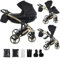 Junama Kinderwagen Diamond S 2in1 3in1 4in1 (02 – Schwarz und Gold, 2in1 mit Adaptern)