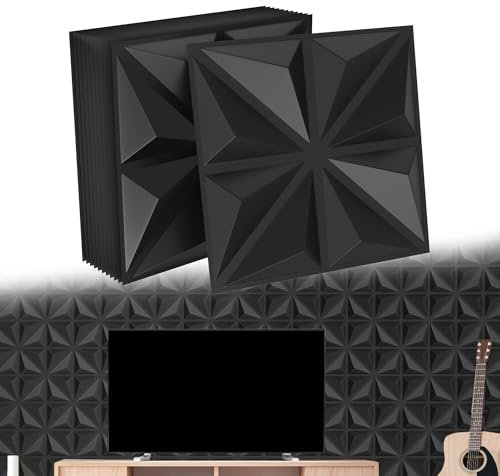 YRHome 48 Stück 3D Wandpaneele Hochsteifes PVC Wandverkleidung Deckenpaneele Paneele Wanddeko Paneele Wand Platten Paneele Hitzebeständig Wasserfest, 50x50cm, 12m², Stern Schwarz