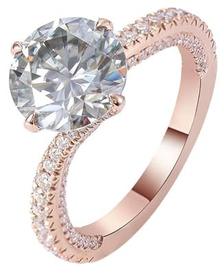 KnSam 14K Rosegold Antragsring Echt Schmuck, Klassiker Pärchen Ringe mit 3ct Moissanit Hell Grau, Au585 Rosegold Trauringe, Gr.47 (15.0)