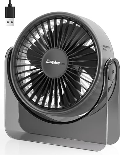 EasyAcc USB Ventilator, tragbarer Mini Tischventilator mit USB kabel und 3 Geschwindigkeiten, Tragbarer Mini Desk Fan für Zuhause, Büro, Bibliothek und Campen - Schwarz
