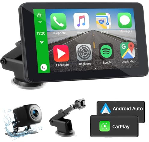 Pantalla Coche con Carplay y Android Auto Inalámbrico, 7 Pulgadas Portátil Pantalla Carplay Coche Sin Instalación con Dashcam Cámara, Bluetooth, Navegador GPS, Mirror Link, Control de Voz, FM, AUX