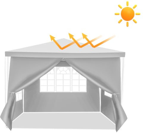Eikuavons 3x3m Pavillon, Garten Pavillon, Partyzelt, gartenpavillon, Wasserdicht Gartenzelt mit Seitenteilen und Fenstern, Sonnenschutz Festzelt,Weiß