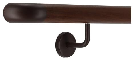 TIBU Corrimano in alluminio noce, decorazione in legno, 30-600 cm, corrimano da parete per scale, supporto in acciaio inox, lunghezza 570 cm, con 6 supporti e arco da parete