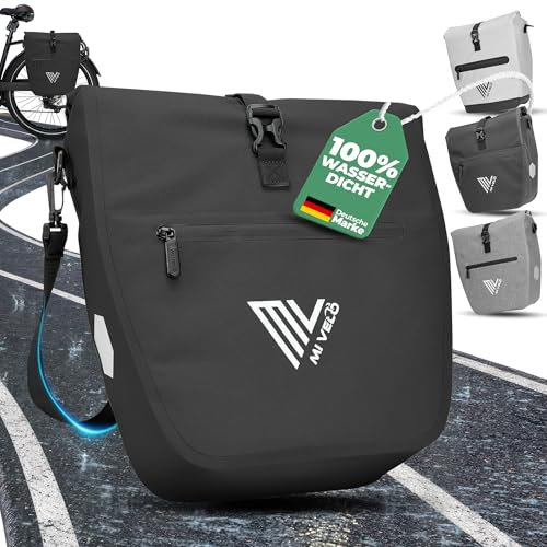MIVELO 2in1 Fahrradtasche für Gepäckträger - Gepäckträgertasche wasserdicht - Inkl. gepolstertem Laptopfach & Schultergurt - Tasche für Fahrrad I Packtasche 20L (Schwarz)