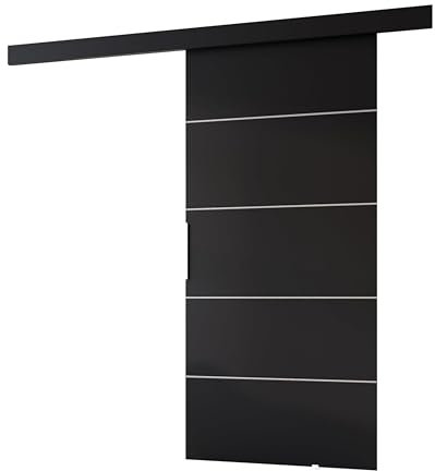 MINIO go for it - Schiebetür Komplettset CLEAN B, Schiebetüren, Wandmontage, Schiebetürsystem, Zimmertüren (Schwarz, 106x205 cm)
