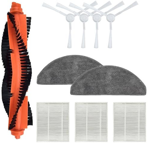 Piezas de repuesto de 10 piezas de accesorios, 1 cepillo principal, 4 cepillos laterales, 3 filtros, 2 fregonas para robot aspirador Xiaomi E10 E12 B112