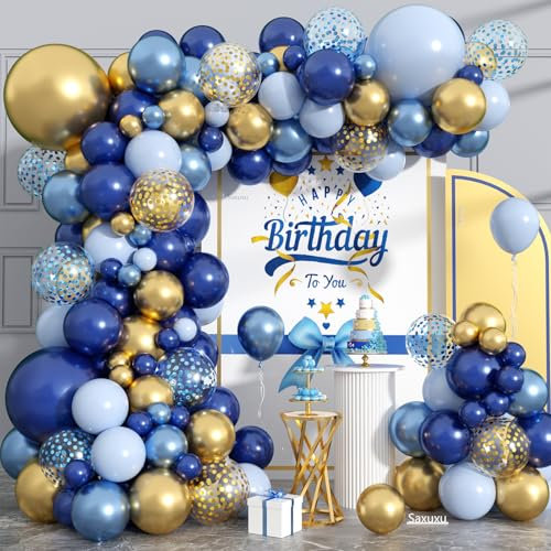 Blaues und goldenes Ballonbogen-Set, blau-goldene Luftballons, Girlande, Bogen-Kit, marineblaue königliche Metallic-Konfetti-Ballons für Jungen, Männer, Geburtstag, Vatertag, Abschlussfeier, Party