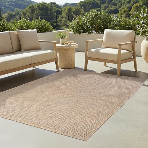 TAPISO Yucana Teppich Outdoor Flachgewebe Robust UV-beständig Wetterfest In-& Outdoor Teppich Balkon Terrasse Garten Küchenteppich Braun Beige Creme Meliert Modern 160 x 230 cm