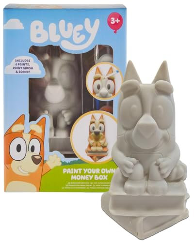 Paint Your Own Bingo Money Box Figure – Kids Bluey Arts & Crafts Activity Set with Paints, Brush & Backdrop – Piggy Bank Painting Set for Children Aged 3 Years+
