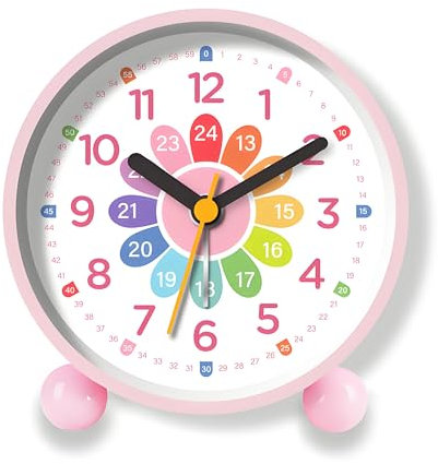 Sunshine smile Kinderwecker für Schulanfänger,Kinderwecker Mädchen,Wecker Kinder mit Nachtlicht,Wecker Analog Ohne Ticken Kinder,Lernwecker Kinder Ohne Ticken