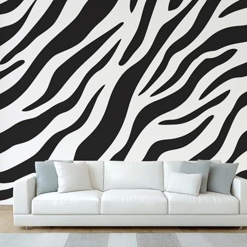 NOGAWA Papier Peint Imprimé Zébré, Papier Peint Motif Noir et Blanc, Panoramique Décoration Murale Pour Salon, Chambre, Tapisserie Murales Intissé, Wallpaper Mural 250x175cm