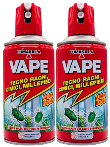 Insetticida Spray Tecno RAGNI, CIMICI, MILLEPIEDI Ad Azione Rapida. Applicato Sulle Pareti Domestiche Non Lascia Aloni 300ml (2 Spray)