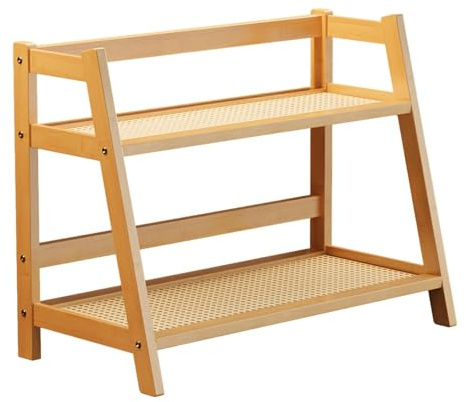 Gralara Double-layered Bamboo Shelf, Coffee Cup Stand, Coffee Station Organizer, Spice Rack for Office Worktop, Bamboo Color S