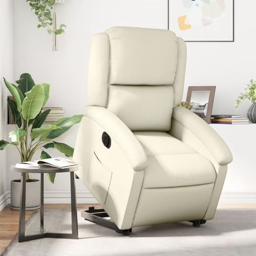 Frdhee Lesesessel Bequem Lesestuhl,Relaxsessel mit Aufstehhilfe Elektrisch Creme Kunstleder,Loungesessel für Wohn- und Schlafzimmer