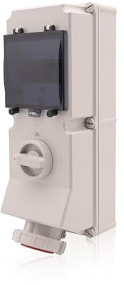 Intratec CEE Wandsteckdose 63A 5-polig IP67 – Schalter abschließbar, DIN-Schiene (5TE) für LS/FI, vorverdrahtet, 400V 6h, Abdeckung transparent, ABS-Gehäuse