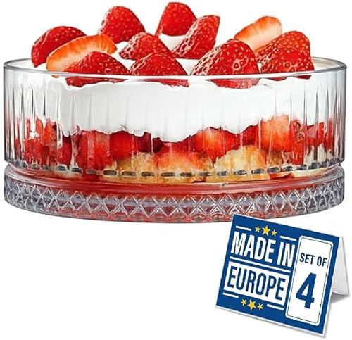 NORDIC SCHILLER Große Dessertschalen Glas 4er Set 515ml Bleifrei Stapelbare Glasschalen, Dessertbecher, Salatschüsseln, Obstschalen, Servierschalen