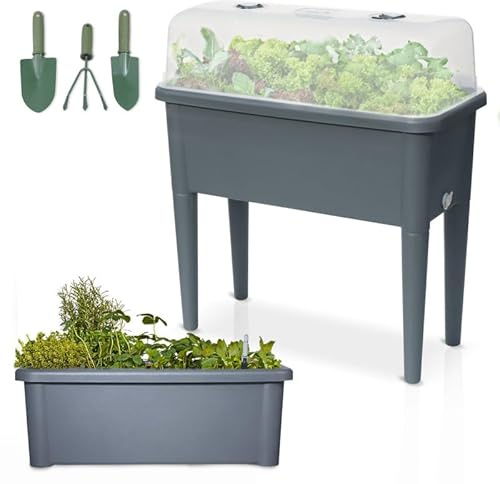 BB Loisir Carré Potager sur Pied Plastique Gris avec Couvercle 76x 66x37cm Jardinière surélevée