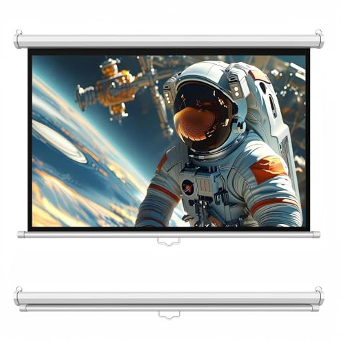 INMOZATA Pull Down Projector Screen 92 Inch Wall & Ceiling Mount Projection Screen with 4:3 Aspect Ratio Matte White Screen & Not-See Through PVC Backing for Home Cinema, School, Office (194x154cm)