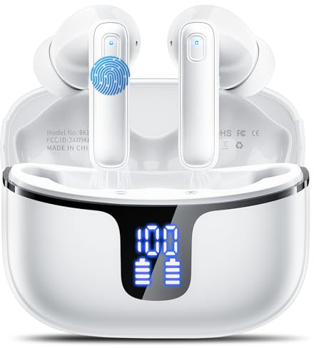 Cuffie Bluetooth, Auricolari Bluetooth Stereo HiFi, 2026 Cuffie Wireless In Ear con 4 ENC HD, Cuffiette Sport Touch Control, Cuffie Senza Fili con 40H Display LED, Earbuds per Android/iOS Bianco