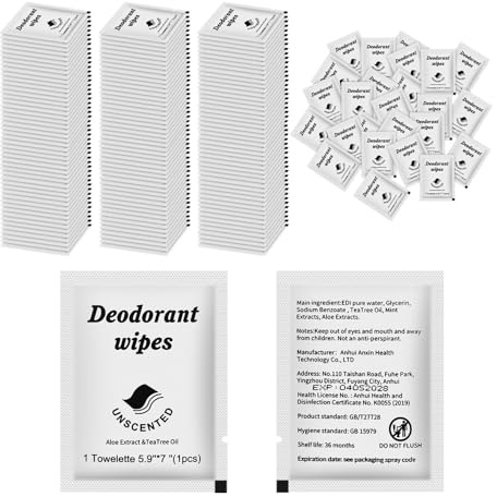 50 Travel Deodorant Wipes Individually Wrapped Bulk Body Wipes | Disposable Deodorant Body Wipes Travel Size Wipes to Clean Skin for Women Men(Unscented)