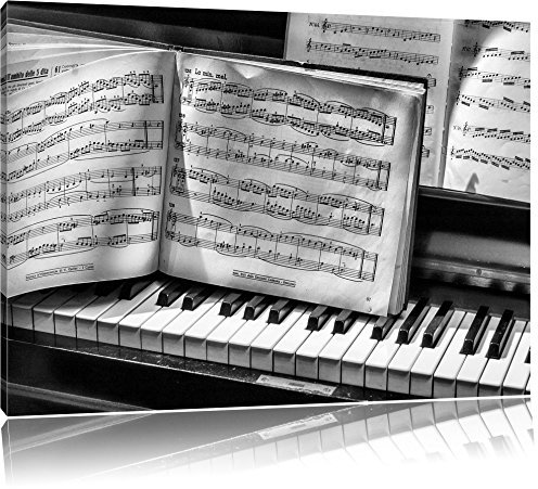 Pixxprint Monocrome, Klavier Noten, Nahaufnahme Piano, Größe: 100x70cm, Leinwandbild, fertig gespannt, Wandbild, Dekoration, Kunstdruck, kein Poster