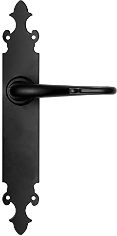 MICEL - 00242 - Juego de manilla para puerta con placa de acero y maneta de aluminio fina, Acabado en negro, 275 x 130 x 65 mm
