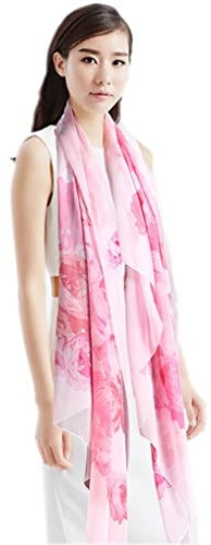 Prettystern Damen XXL Seidenstola Sommer-Tuch Seidenschal Strand-pareo Sarong bunt Umschlagtuch Schultertuch bunt Rosa Floral Y07