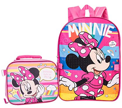Minnie Mouse Backpack Combo Set - Disney Minnie Mouse Girls' 4 Piece Backpack Set - Backpack & Lunch Kit (Pink)