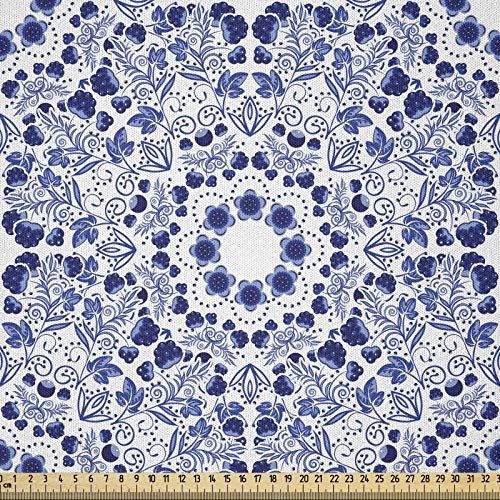 ABAKUHAUS Arabeske Stoff als Meterware, Oriental Boho, Microfaser Stoff für Dekoratives Basteln, 1M (230x100cm), Blau