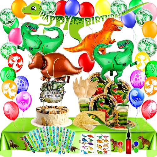 Bea's Party Cumpleaños infantiles decoración Fiestas de dinosaurios Set decoración cumpleaños dinosaurios para 16 invitados Adornos cumpleaños dinosaurios