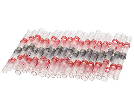 Mintice 100 Stück Lötverbinder Schrumpfverbinder Stoßverbinder Quetschverbinder Kabelverbinder Wasserdicht Kabel Elektrisch Rot 18-22 AWG Bördelmaschine