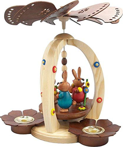 Rudolphs Schatzkiste Osterdekoration Pyramide mit 3 Osterhasen bunt Höhe 28cm NEU Ostern Pyramide Osterpyramide Holzpyramide Tischdekoration Dekoration Weihnachten Wärmespiel Lichter Figur Edelholz