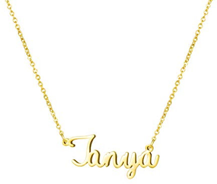 Awegift Personalisierte Namenskette, 18 Karat vergoldet, Geschenk für Mütter, Brautjungfer, Geschenk für Frauen, Edelstahl Gold Metall