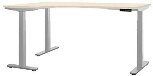 Weber Büro Winkelschreibtisch TELDRA 1.800 x 1.600 mm elektrisch höhenverstellbar, Ahorn, Farbe Gestell:Silber, Winkelausrichtung:Winkel rechts