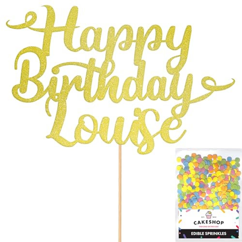 Personalised Happy Birthday Glitter Cake Topper - Champagne Any Name Glitter Cake Decoration and Sprinkles - Happy Birthday Decorations - Personalised Toppers for Cakes by Cakeshop