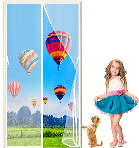 LZHBD Magnetic Fly Screen Door 100 x 220 cm Mesh Fly Curtain Keep Insects Out Magnetic Top-to-Bottom Seal Sn-apss Shuts Automatically Easy to Install for Garage Cellar - White