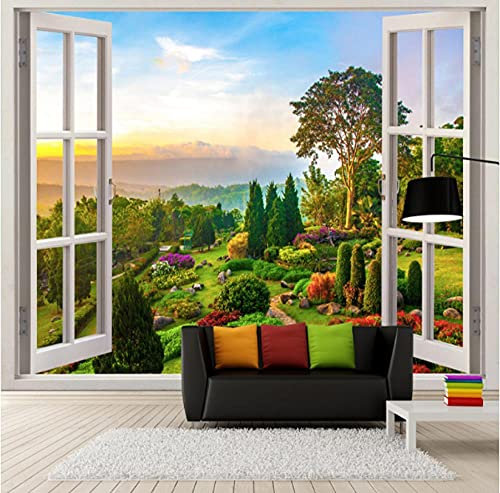 Benutzerdefinierte Fototapete 3D Stereoskopischen Outdoor Landschaft Fenster Wandbilder Wohnzimmer Sofa Hintergrund Wanddekoration Tapete-150cmx105cm(59,1x41.3inch)