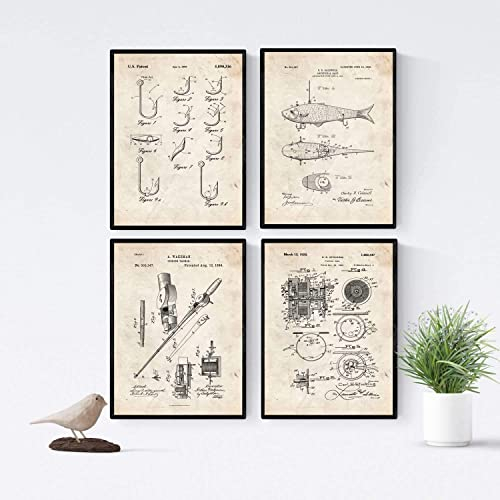 Nacnic Frisieren Patent Poster 4-er Set. Vintage Stil Wanddekoration Abbildung von Haarbürste und Haartrockner. Verschiedene geometrische Alte Erfindungen Bilder ohne Rahmen. Größe A4.