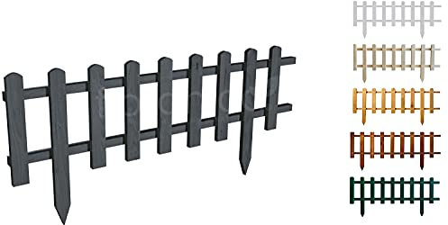 Floranica Beeteinfassung Steckzaun Zierzaun 20 cm x 100 cm Anthrazit Gartenzaun aus Holz Dekozaun Lattenzaun Rasenkante imprägniert Umzäunung für Garten Wege Beeten