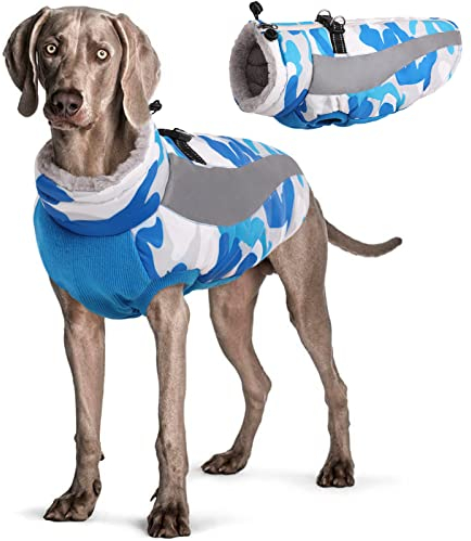 Hjyokuso Hundemantel Wasserdicht, Hunde Wintermantel, Hundejacke für Kleine Mittel Große Hunde, Winddichte Hundekleidung Winterjacke mit Reflektierender Streifen und Reißverschluss - Blau L