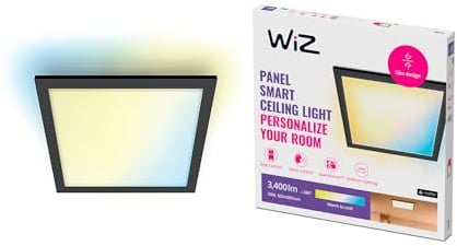 WiZ Panel Deckenleuchte Tunable White, dimmbar, 3400lm, 600 x 600 mm, warm- bis kaltweiß, quadratisch, smarte Steuerung per App/Stimme über WLAN, schwarz
