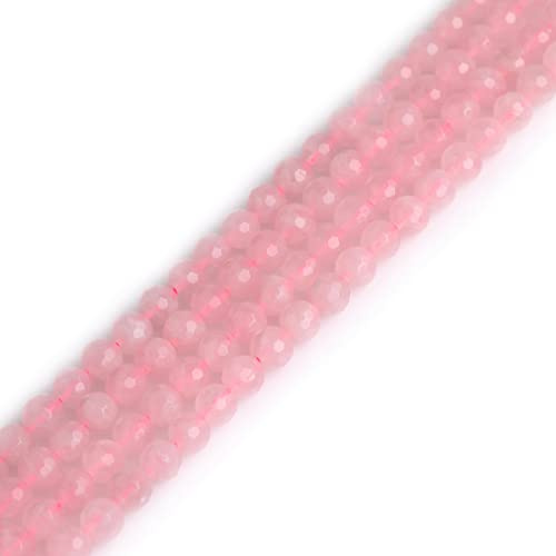 Gem-Inside 8mm Natural Rose Quartz Genuine Crystal Precious Gemstone Faceted Spacer Beads for Jewelry Making Strand 15''