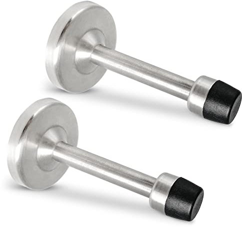 2 Pack Door Stoppers 4 Inch Wall Mounted with Rubber Bumper Tip, Brushed Stainless Steel Door Stops for Indoor Outdoor
