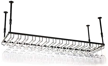 DREANNI Estantes de Vino de Techo de Metal, Soporte de Copa de Vino Colgante, Soporte de Botella Vintage, Copas, Aplicación de Decoración Montada en Altura Ajustable/Black/90Cm*35Cm