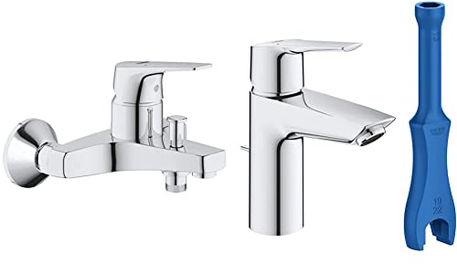 GROHE QUICKFIX Start Robinet de salle de bains lavabo, mousseur économie d'eau & Mitigeur monocommande Bain Douche Start Flow, robinet à montage mural, raccord fileté