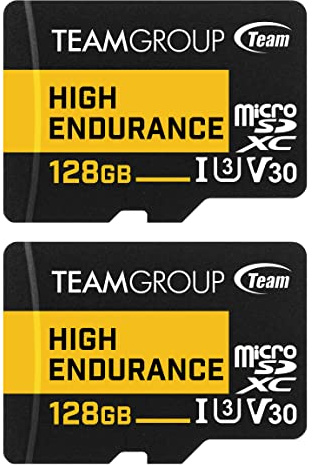 TEAMGROUP HIGH Endurance 128GB 2 Pack Micro SDXC UHS-I U3 V30 100MB/s Designed for Monitoring Stable Durable Long Lasting Flash Memory Card Security Camera 4K&Full HD Video Recording THUSDX128GIV3067